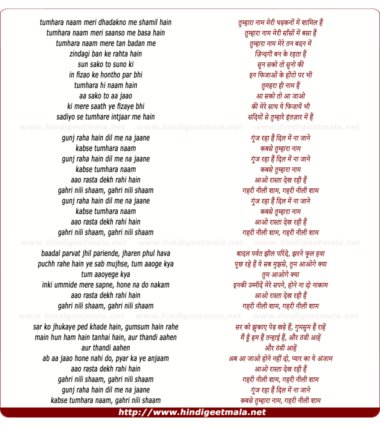 lyrics of song Gehri Neeli Shaam