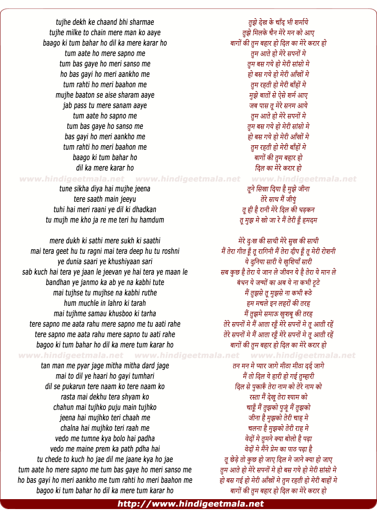 lyrics of song Tujhe Dekhke Chand Bhi Sharmaye