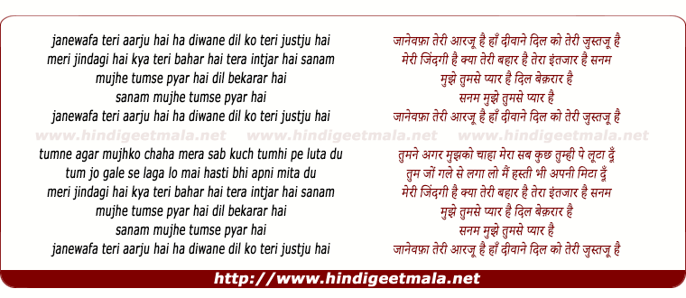 lyrics of song Jaane Wafaa Teri Aarzoo Hai