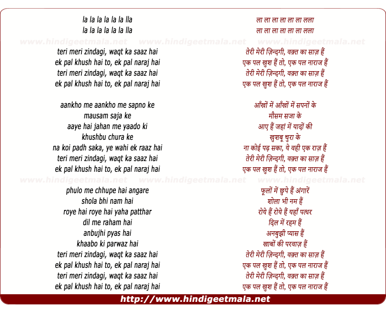 lyrics of song Teri Meri Zindagi (Ii)
