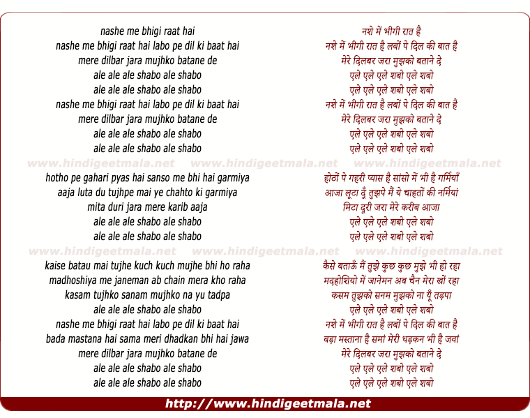 lyrics of song Nashe Me Bheegi Raat Hai