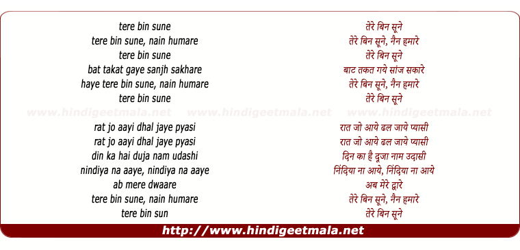 lyrics of song Tere Bin Soone Nain Hamare