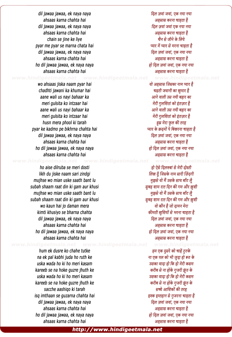 lyrics of song Dil Jawaa Jawaa