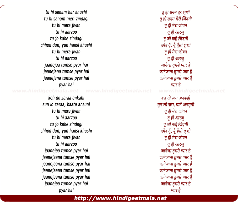 lyrics of song Tu Hi Sanam