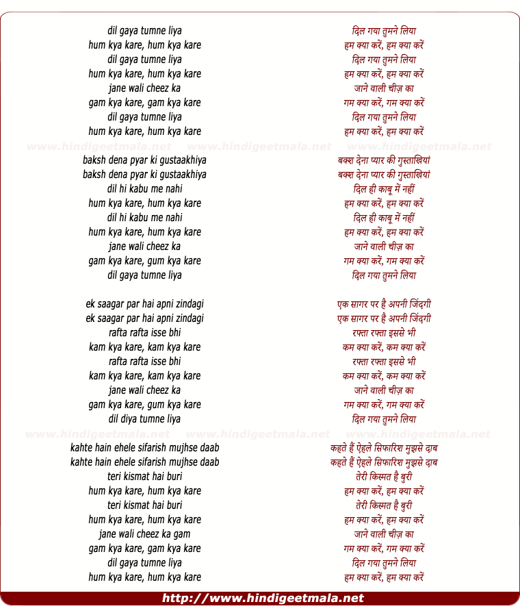 lyrics of song Dil Gaya Tumne Liya