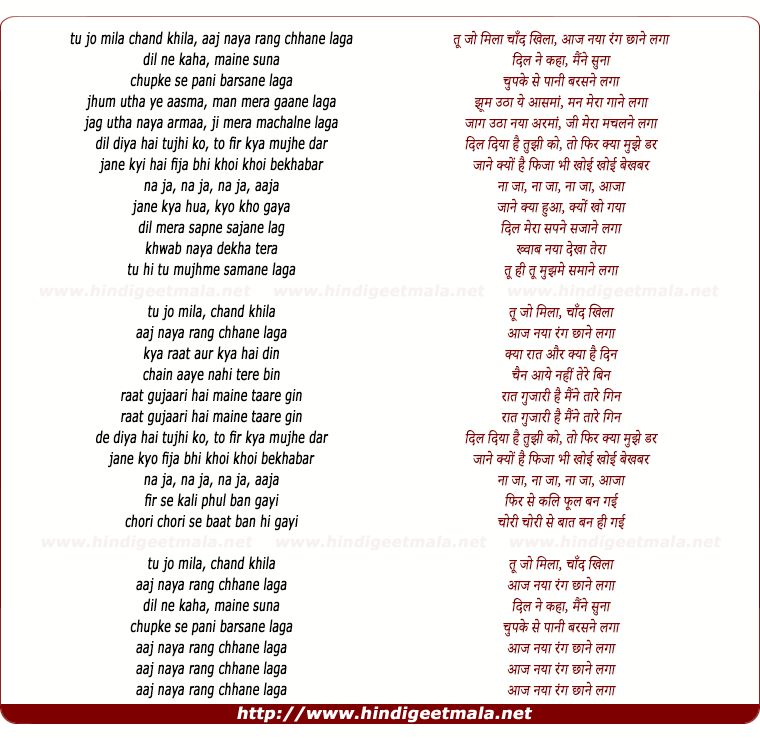 lyrics of song Tu Jo Mila