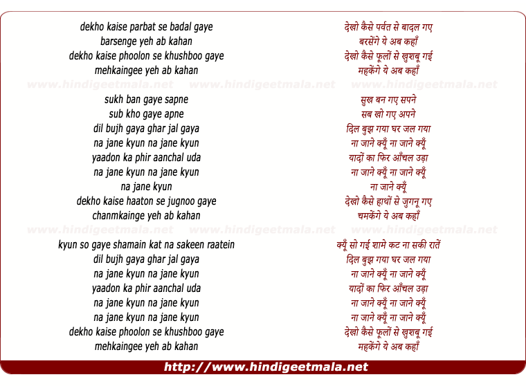 lyrics of song Na Jane Kyu