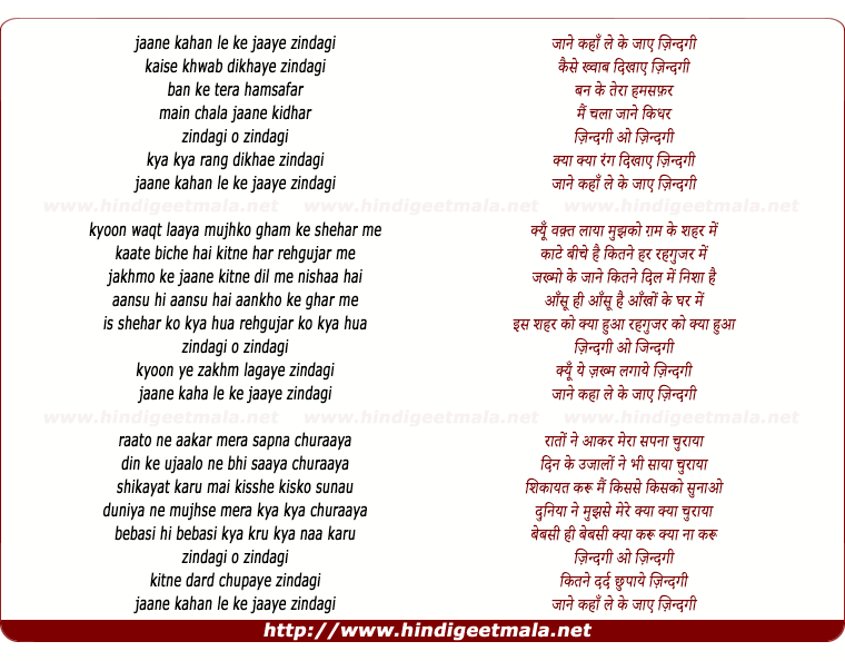 lyrics of song Jaane Kahan (Part- 2)