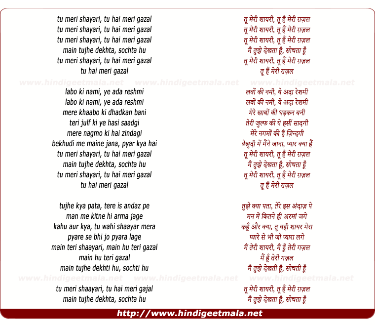 lyrics of song Tu Meri Shairi