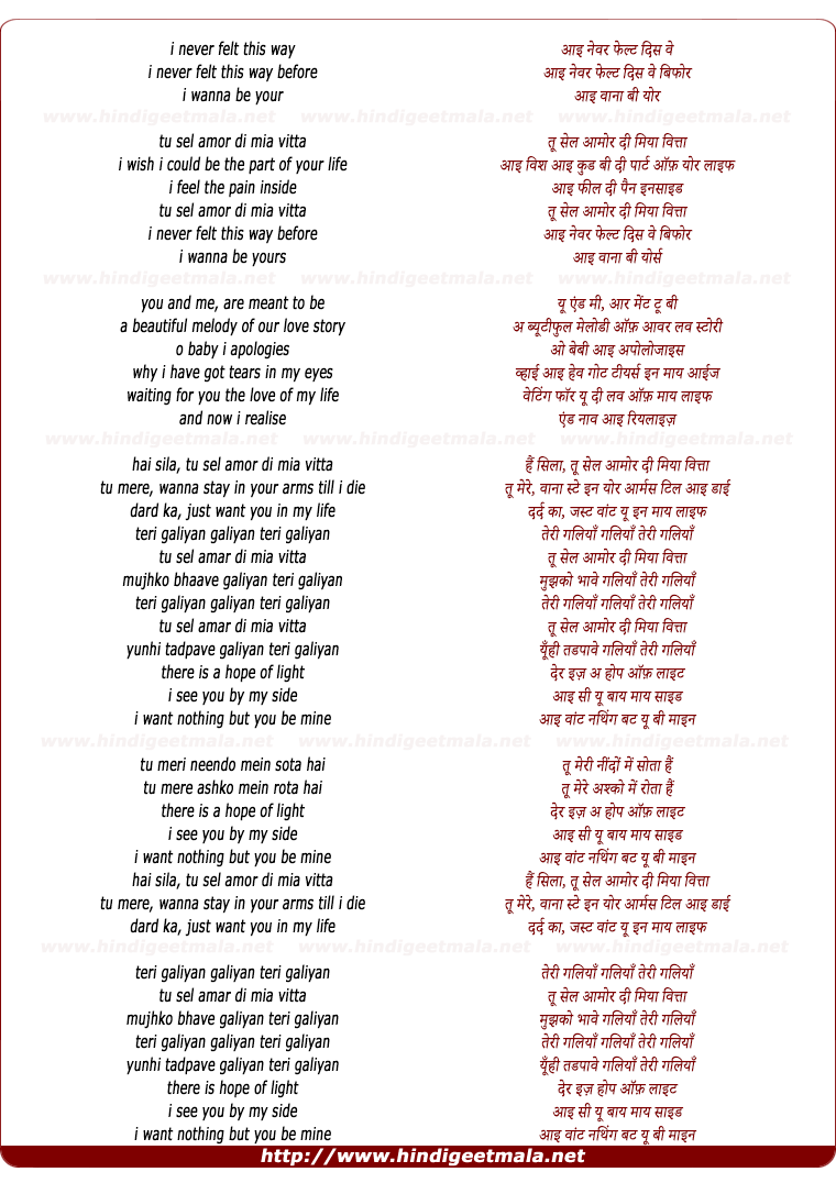 lyrics of song You And Me (Teri Galliyan)