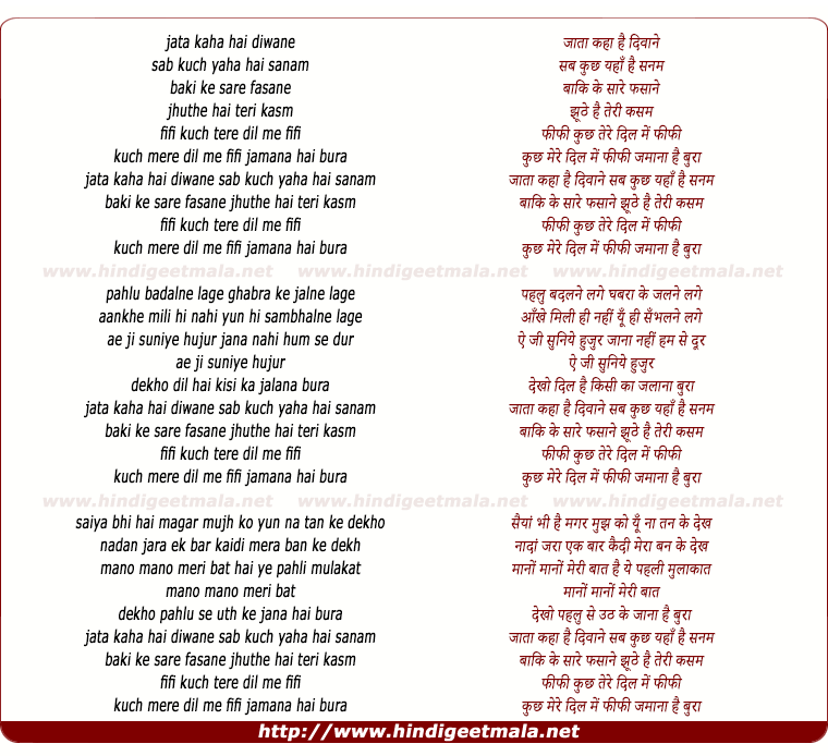 lyrics of song Jata Kahan Hai Deewane