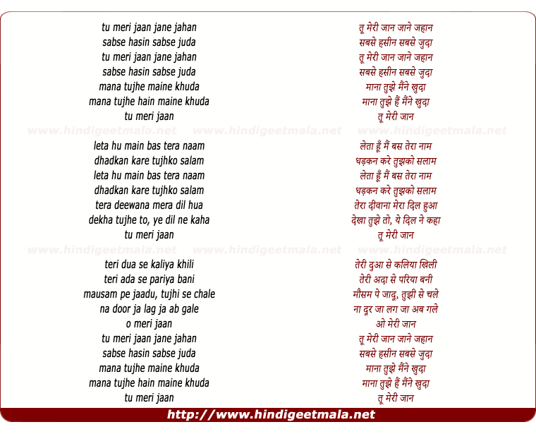 lyrics of song Tu Meri Jaan (Ruchir)