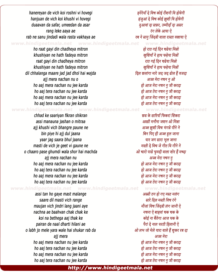 lyrics of song Mera Nachan Nu