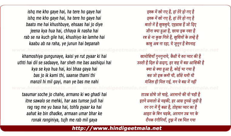 lyrics of song Ishq Me Kho Gaye Hai, Ha Tere Ho Gaye Hai