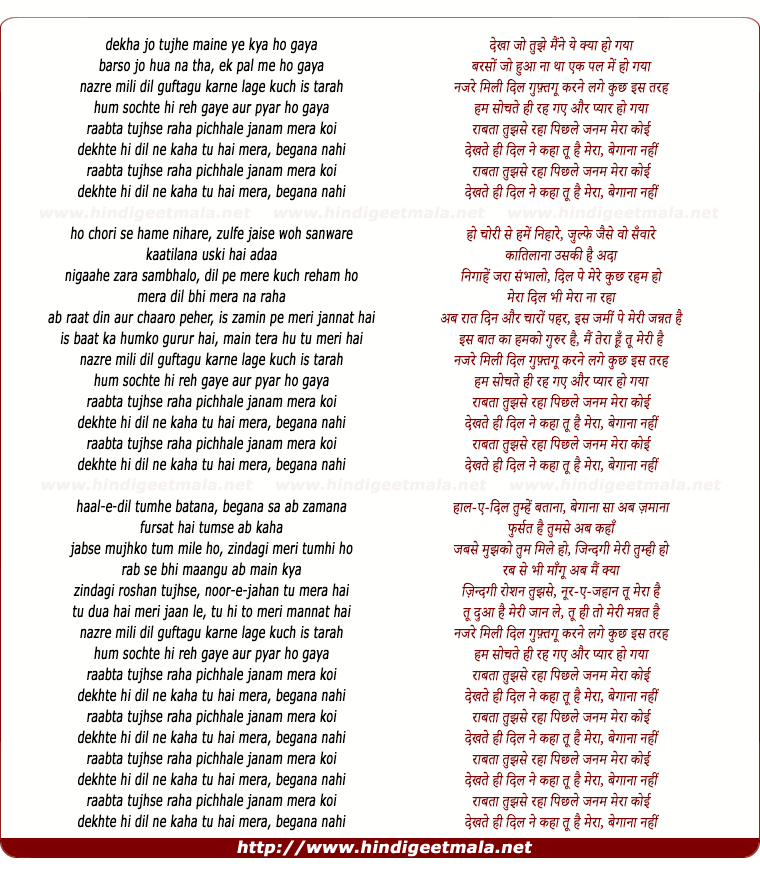lyrics of song Raabta Tujhse Raha