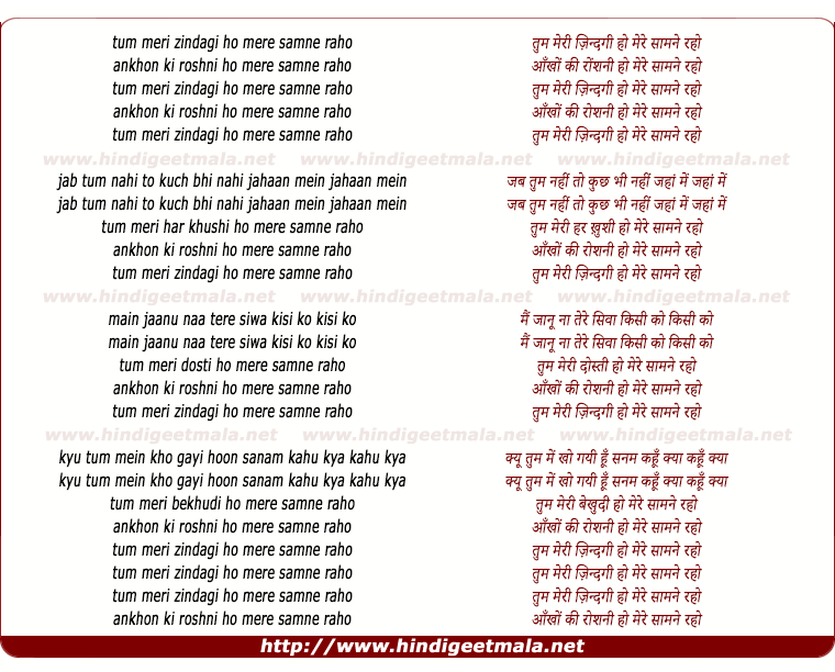 lyrics of song Tum Meri Zindagee Ho