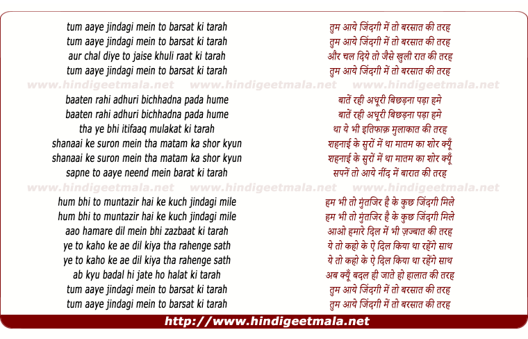 lyrics of song Tum Aaye Zindagee Me