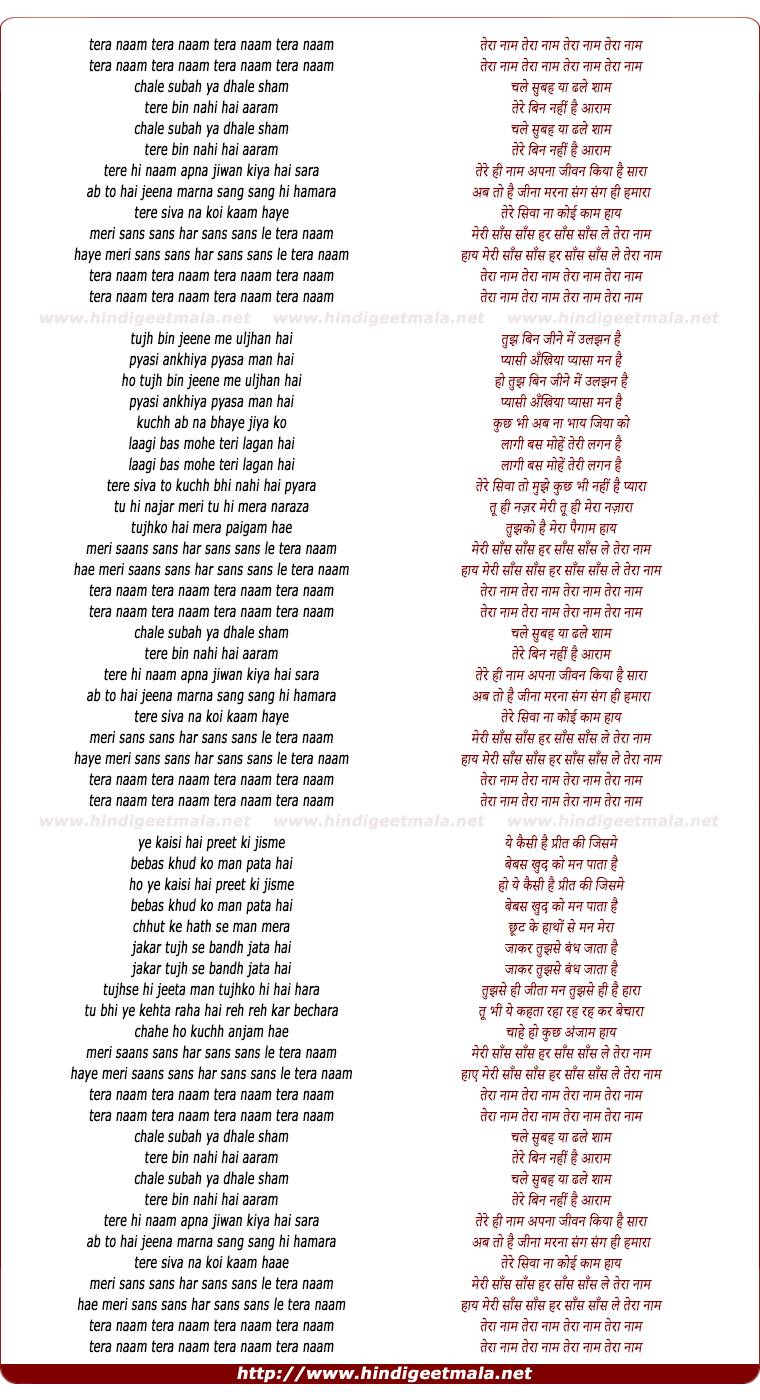 lyrics of song Tera Naam (Male)