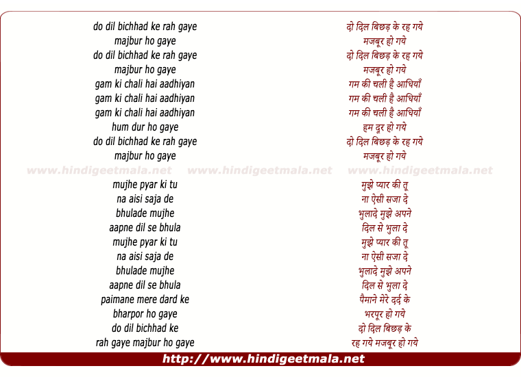 lyrics of song Do Dil Bichhad Ke Rah Gaye (Male Version)