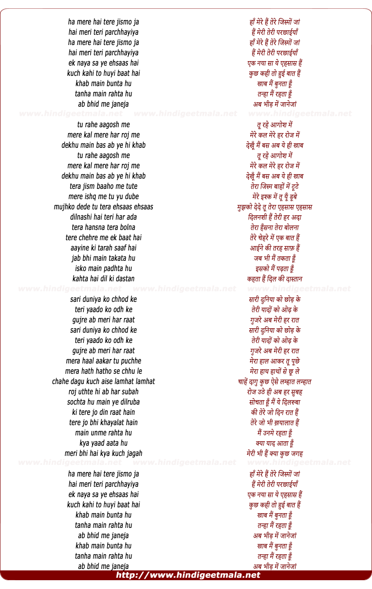 lyrics of song Han Mere Hai Tere Jismo Jan