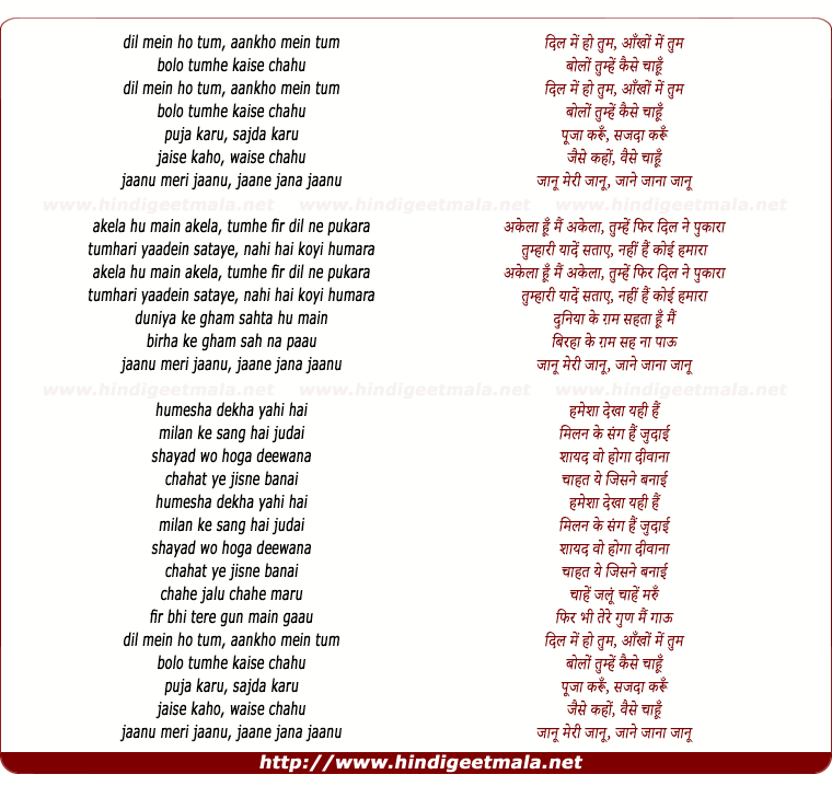 lyrics of song Janu Meri Jaanu