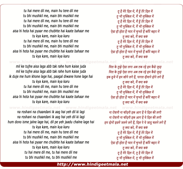 lyrics of song Tu Hai Mere Dil Mein
