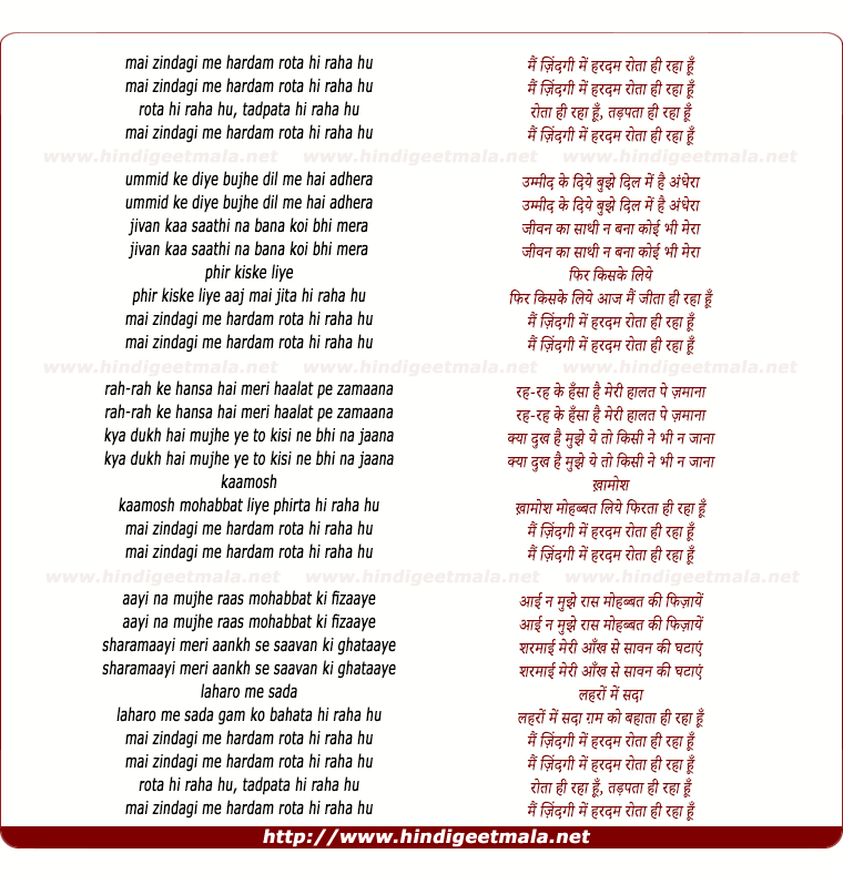 lyrics of song Main Zindagi Me Hardam Rota Hi Raha Hu