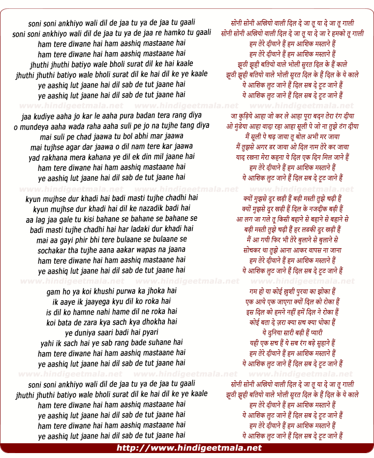 lyrics of song Ham Tere Divaane Hain