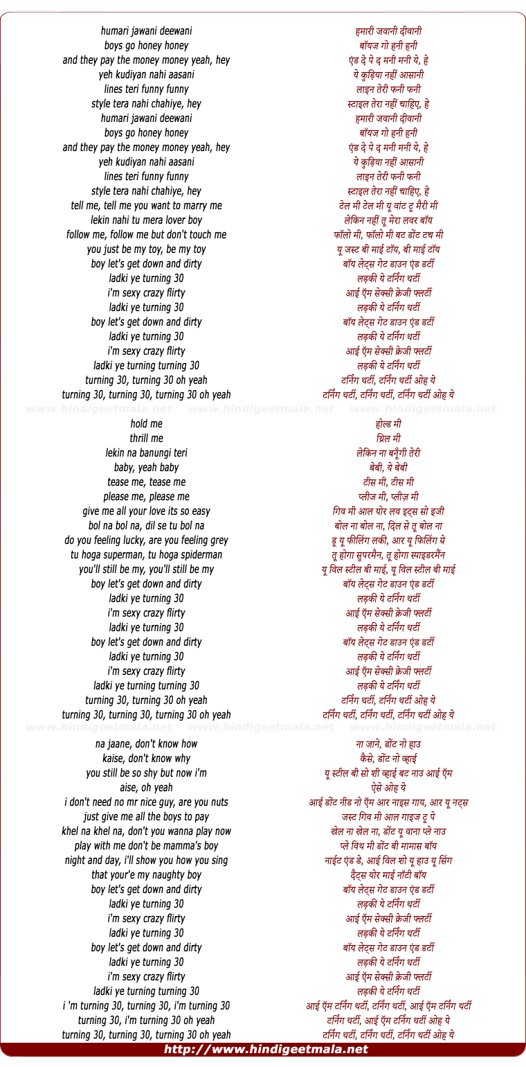 lyrics of song Turning Thrtyy