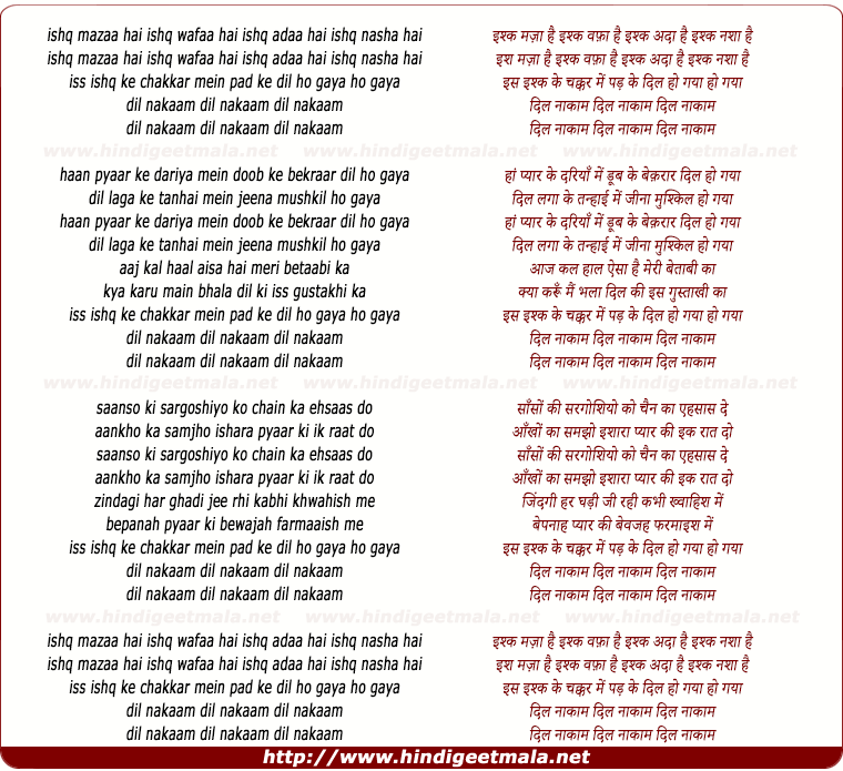 lyrics of song Dil Nakaam