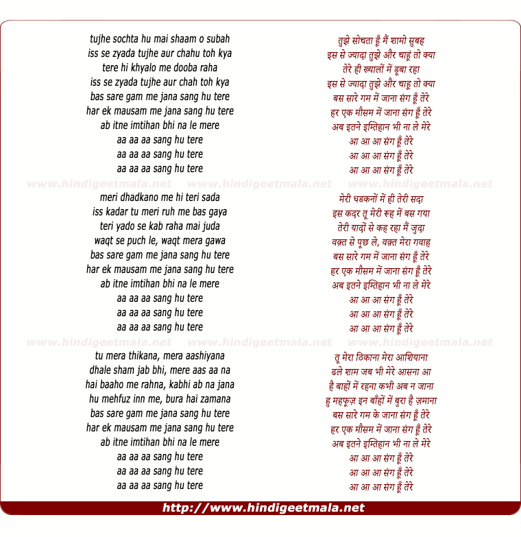 lyrics of song Tujhe Sochta Hoon