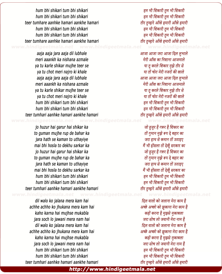 lyrics of song Hum Bhi Shikaari Tum Bhi Shikari
