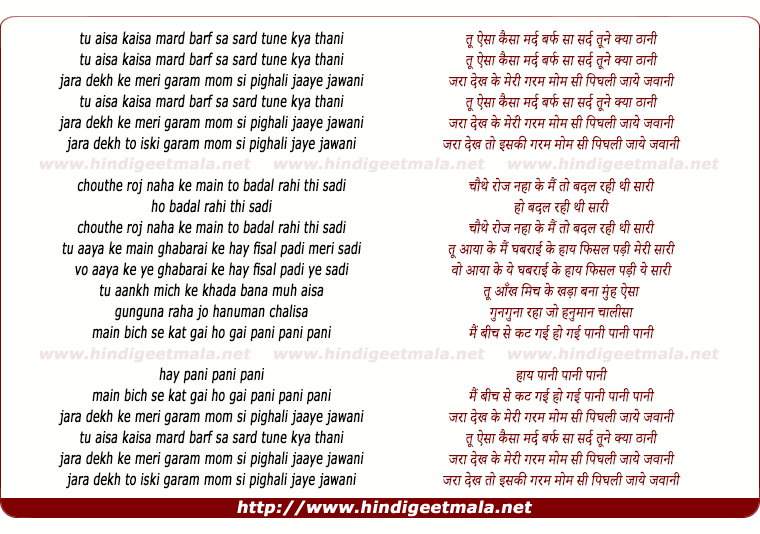 lyrics of song Tu Aisa Kaisa Mard Barf Sa Sard