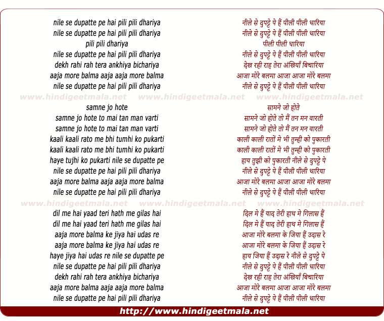 lyrics of song Neele Se Dupatte Pe Peeli Peeli Dhariyaa