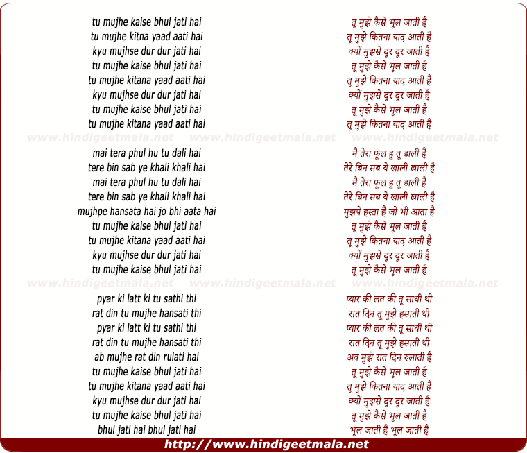 lyrics of song Tu Mujhe Kaise Bhul Jati Hai