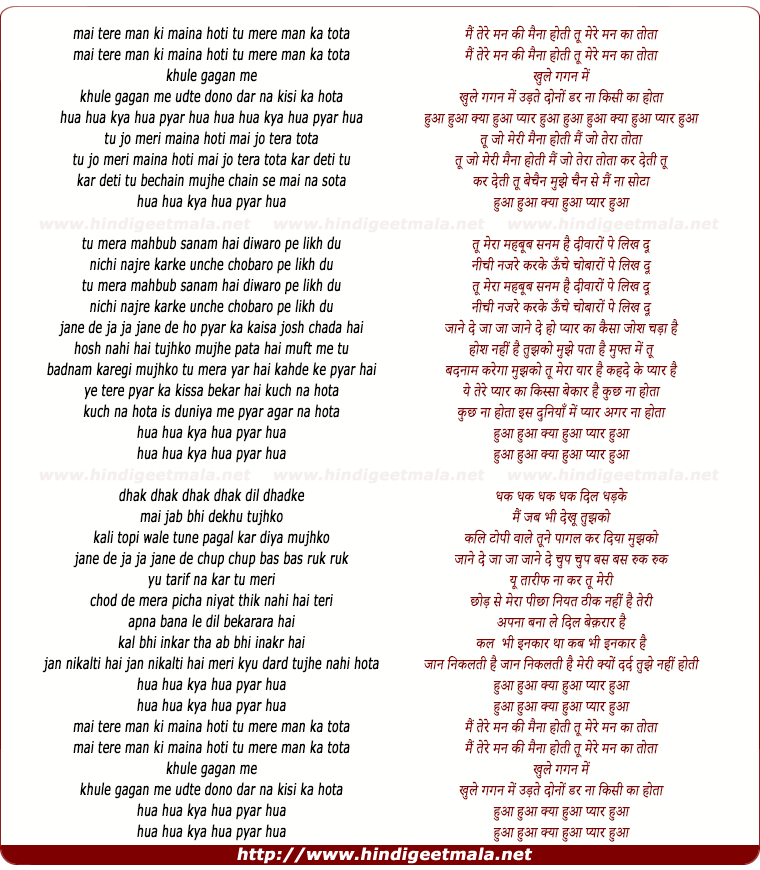 lyrics of song Tu Mere Man Ka Tota