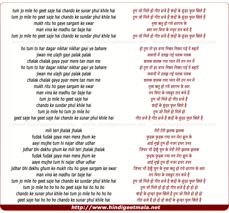 lyrics of song Tum Jo Mile Ho Geet Saje Hai