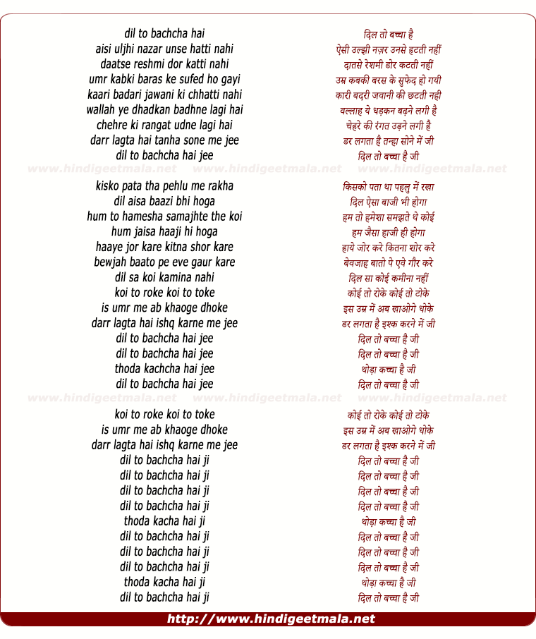 lyrics of song Dil To Bachcha Hai (Remix)