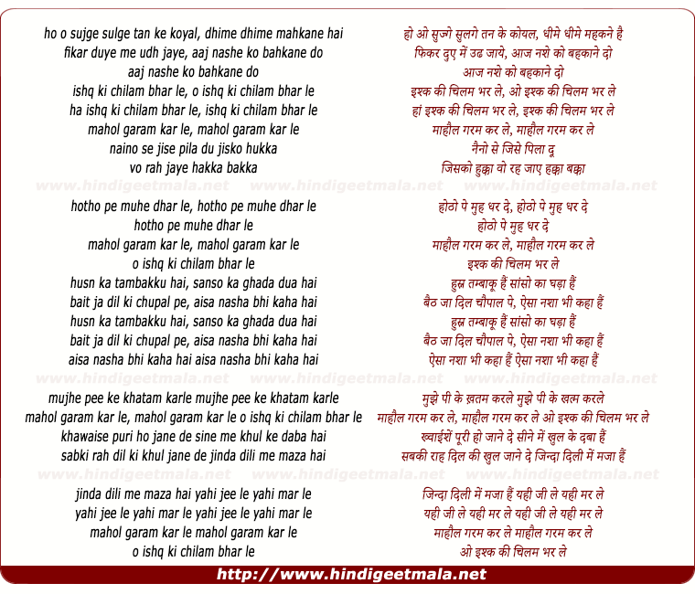 lyrics of song Ishq Ki Chilam Bharle