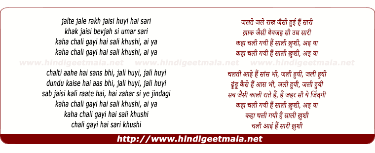 lyrics of song Kahan Chali Gayi Hai Saali Khushi