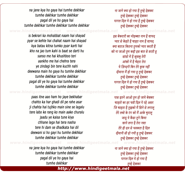 lyrics of song Na Jaane Kya Ho Gaya Hai Tumhe Dekhkar