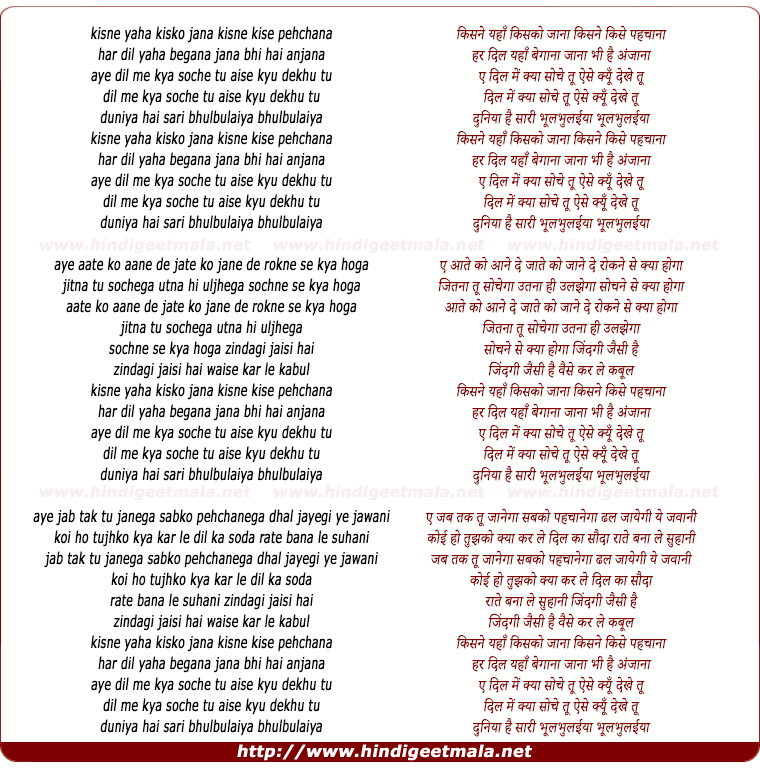 lyrics of song Kisne Yaha Kisko Jana Kisne Kise Pahchana
