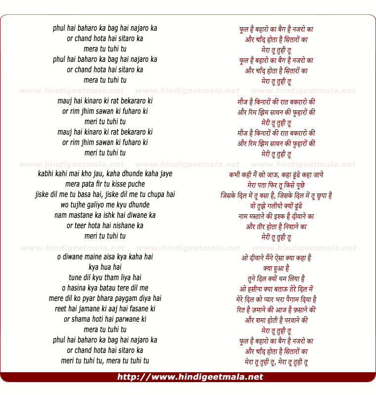 lyrics of song Phul Hai Baharo Ka Bag Hai Najaro Ka