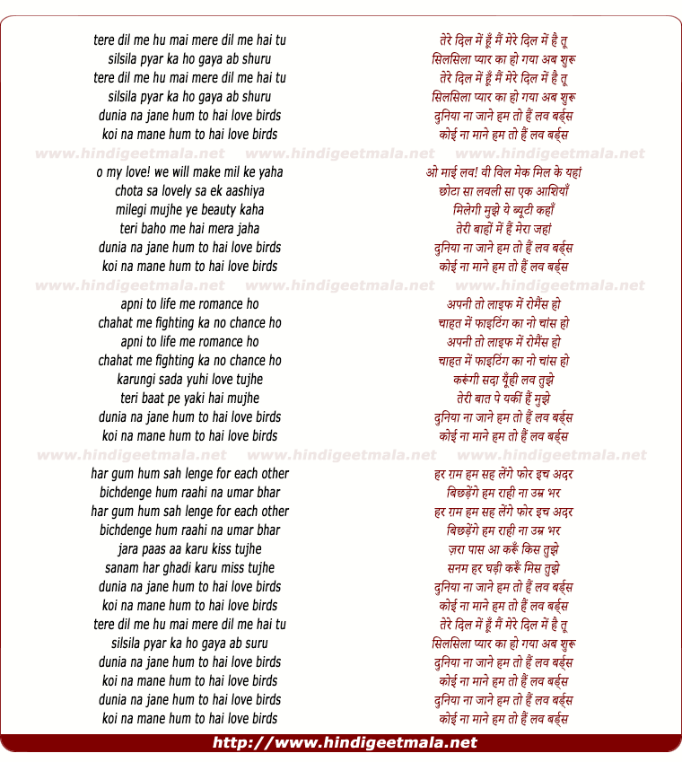 lyrics of song Hum To Hai Love Birds