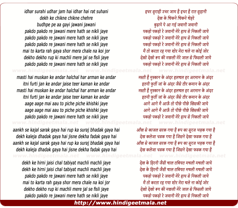 lyrics of song Pakdo Pakdo Re Jawani Mere Hath Se