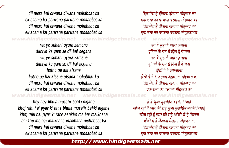 lyrics of song Dil Mera Hai Diwana