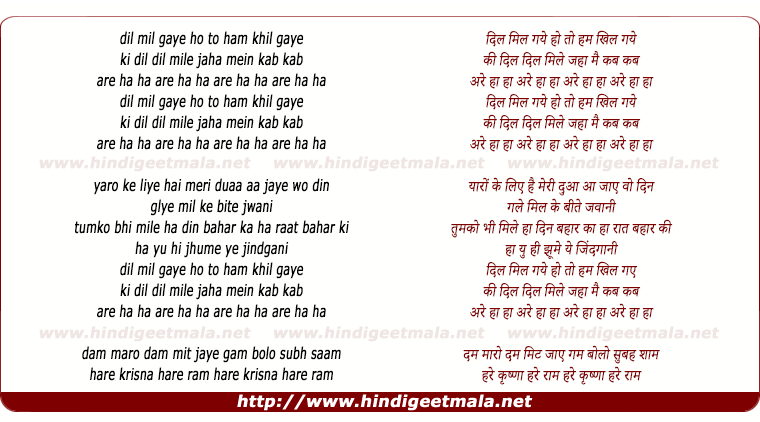 lyrics of song Dil Mil Gaye Ho To Hum Khil Gaye