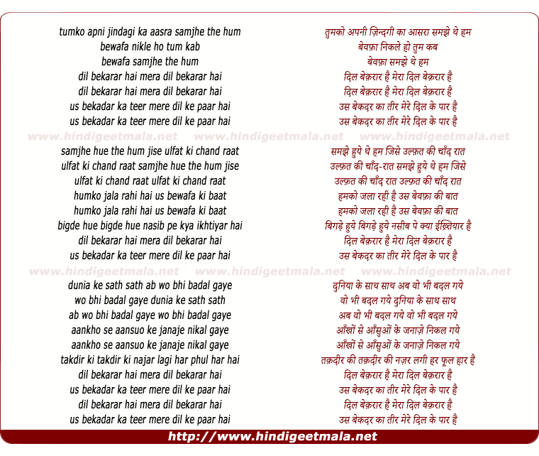 lyrics of song Tumko Apni Zindagi Ka Asra Samjhe The Hum