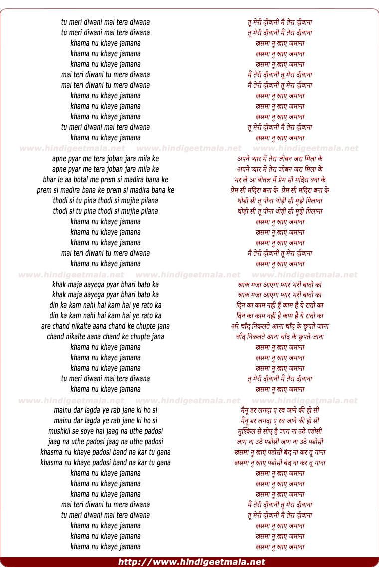 lyrics of song Tu Meri Deewani