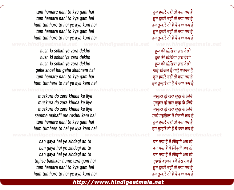lyrics of song Tum Hamare Nahi To Kya Gham Hai